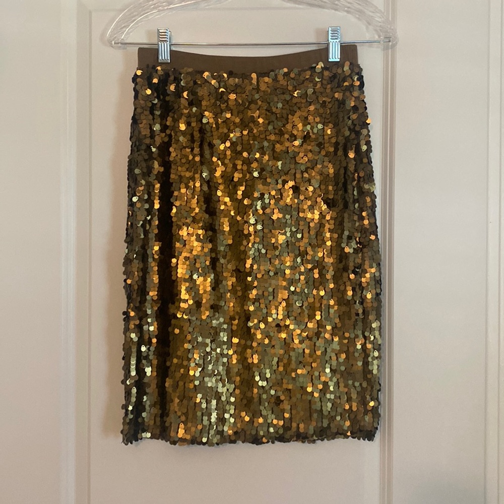 New York & Company Knee Length Sequin Green Skirt